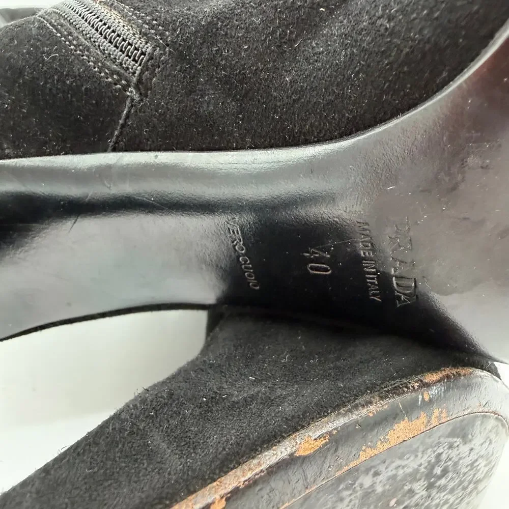 Prada Vintage Black Elegant Suede Leather Minimalist Tall Chic Boots IT 40
